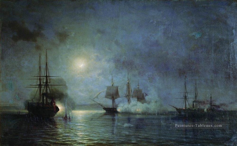 navires à vapeur turcs attaquent 44 armes à feu fregate flore 1857 Alexey Bogolyubov guerre navale navires de guerre Peintures à l'huile